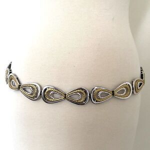 Vintage Gold Silver Stretchy Metal Belt 80's Retro Accessory
